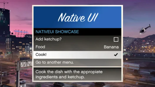 Download NativeUI latest version for GTA 5 Mods with how to install Native UI DLL in Grand Theft Auto V guide for new NativeUI library Releases on GTASpot.