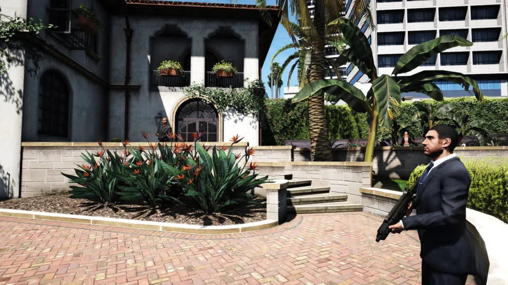 Download House Bodyguards/Security GTA 5 mod to protect Michael & Franklin safehouses with armed guards and learn how to install in Grand Theft Auto V on PC.