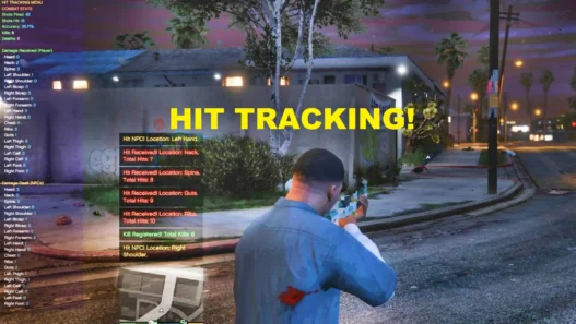 Download and install the latest version of Shot Accuracy Menu for All Weapons and Hit Tracking for GTA 5 legacy & enhanced to monitor your fight performance.