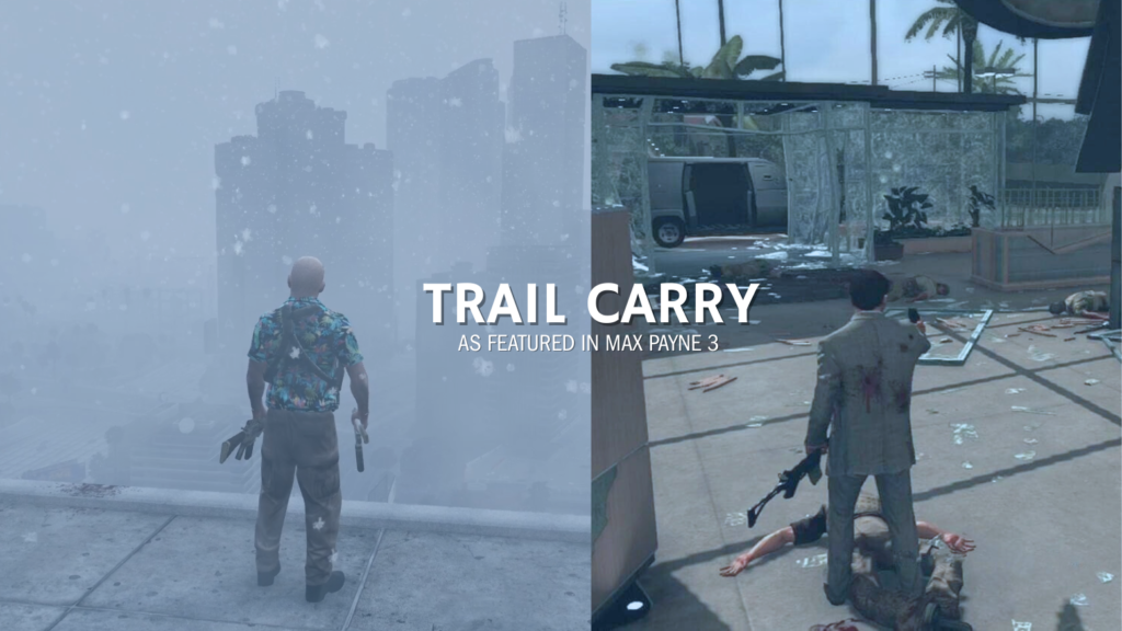 Download and install the latest version of Trail Carry for GTA 5 to experience Max Payne 3's weapon-carrying style in GTA 5 with realistic gun animations.