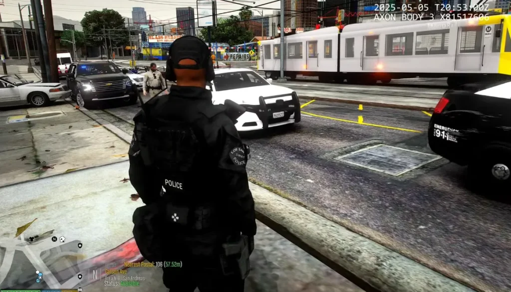 Download LSPDFR for GTA 5 mods to transform into police simulator for realistic law enforcement gameplay in GTA V featuring patrols, arrests, pursuits, & more.