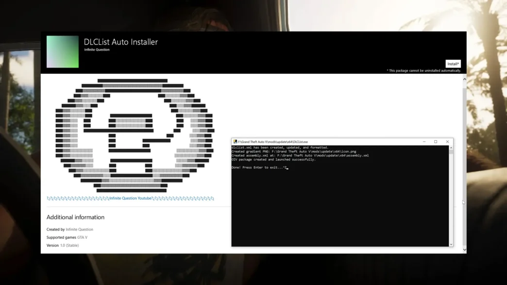 Simplify GTA 5 modding with DLC List Auto Installer to automatically scan and update your dlclist.xml to include all installed DLCs for GTA 5 mods.