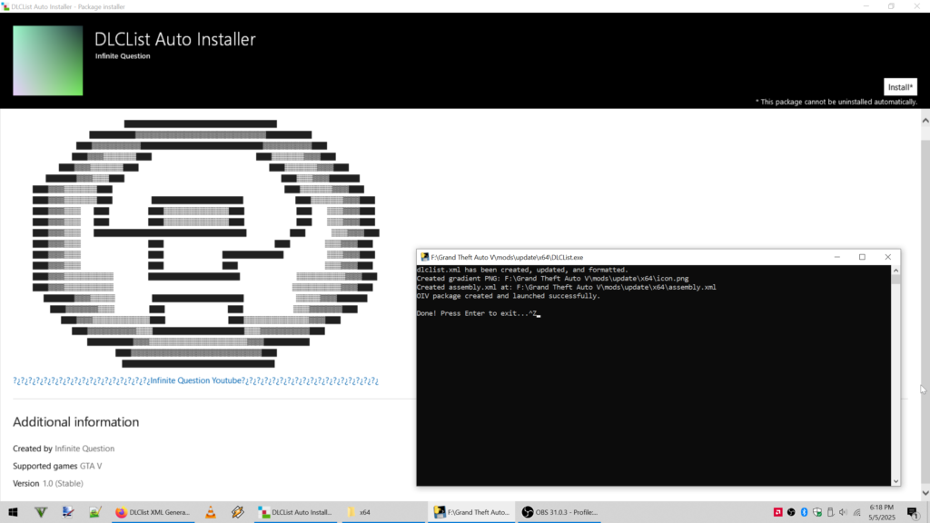 Simplify GTA 5 modding with DLC List Auto Installer to automatically scan and update your dlclist.xml to include all installed DLCs for GTA 5 mods.